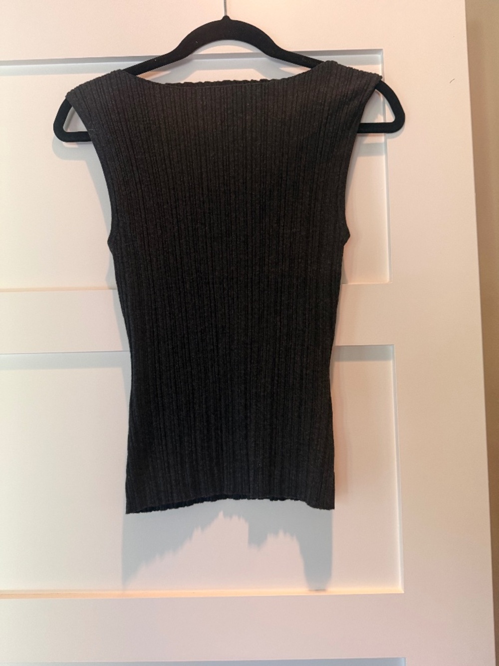 Quince Charcoal Boatneck Sleeveless Ribbed Shell